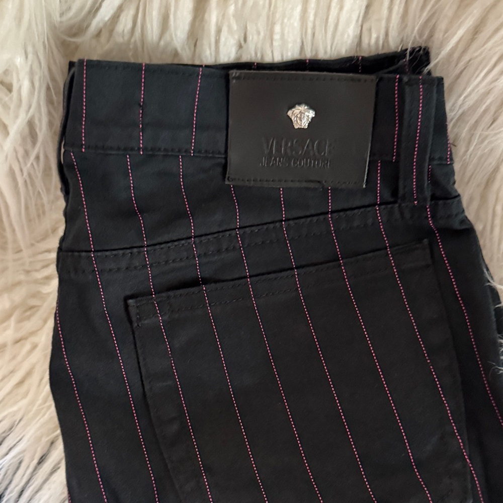 Versace Black Trousers with Pink Stripes